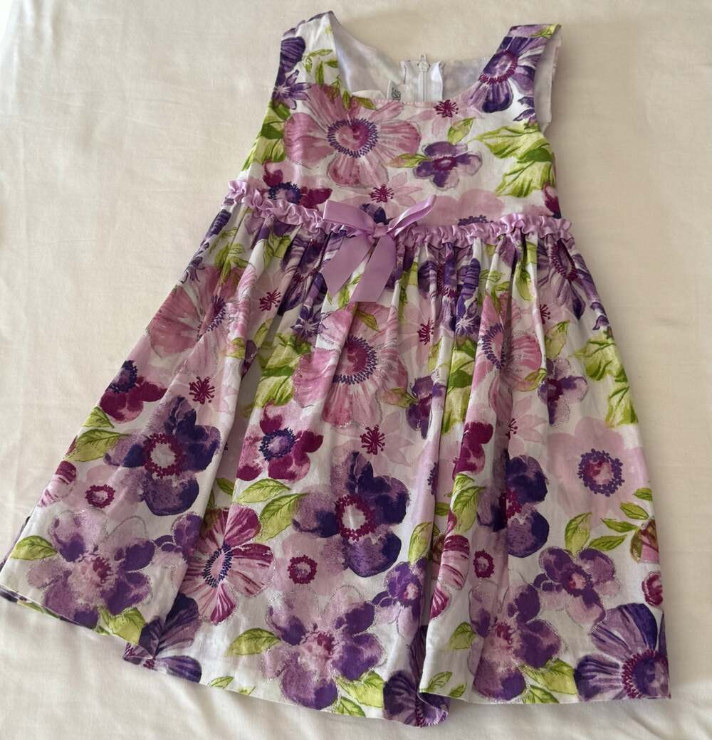 Girls Size 2T Bonnie Jean Dress  Pink and Purple Flowers with sparkle accents